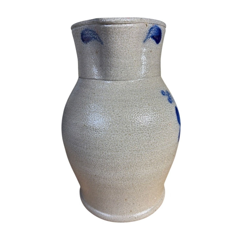 Rowe Pottery Salt Glazed Pitcher Jug Vintage 1995 Stoneware Blue Heart Motif 9" - Picture 2 of 11
